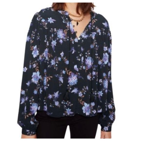 Rebecca Minkoff Maggie Top Button Front  Black Purple Floral Long Sleeve XS - Picture 1 of 8